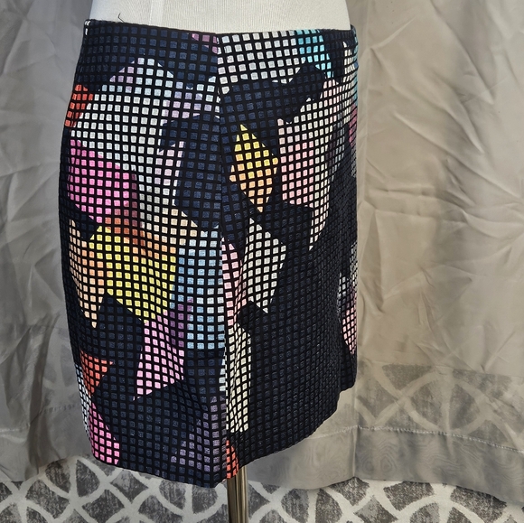 Trina Turk Rico Black Mini Geometric Grid Multicolor Back Zip Sexy Short Skirt - Picture 2 of 10